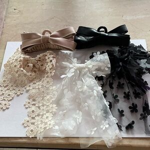 Lace and Bow Hair Accessory Collection - Black White Tan